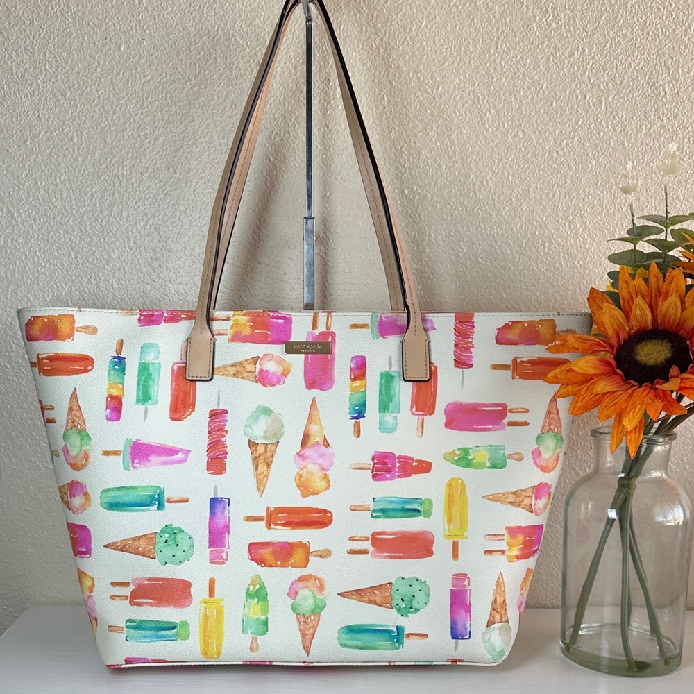 kate spade White Multicolor Ice Cream & Popsicle Print Tote